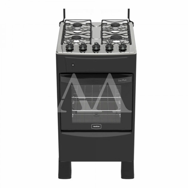 FOGAO 4B REALCE IRIS PLUS MESA INOX AUTOMATICO PRETO